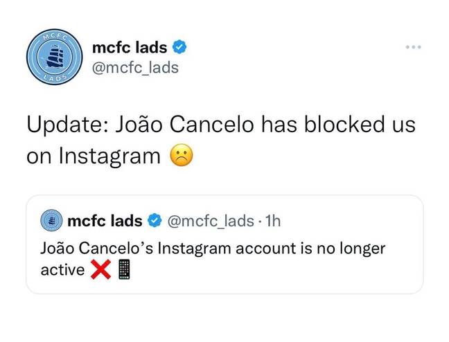 Cancelo clearly isn't happy with City. Image: Twitter