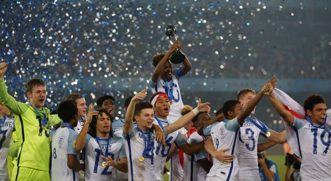 Angel Gomes lifts the U17 World Cup in India. Image credit: Alamy