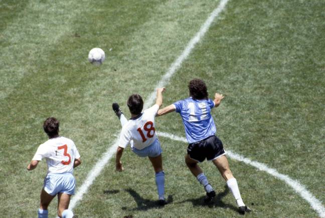 Hodge, who sold the shirt, played the ball back towards Shilton, with Maradona pouncing to punch the ball home. Image: PA Images