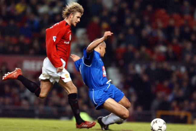 Curtis Woodhouse in action for Birmingham City against David Beckham at Old Trafford. Image credit: Alamy