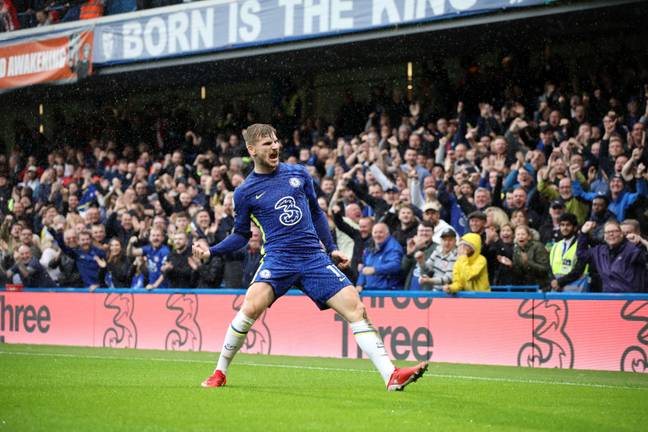 Werner celebrates a goal with the Chelsea fans. Image: PA Images
