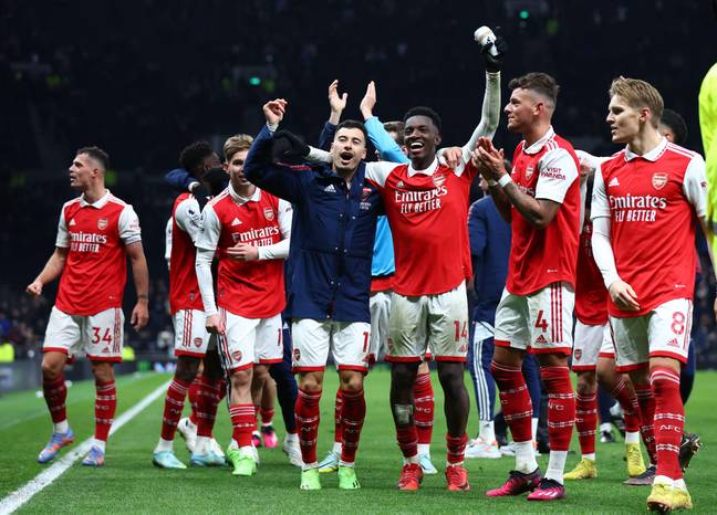 Arsenal players celebrate their win. Image: Alamy