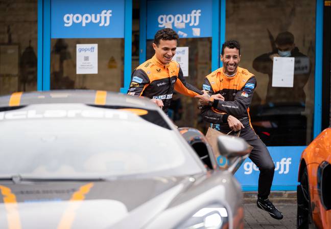 Ricciardo and Norris doing some promotional work for McLaren's sponsors Gopuff. Image: Gopuff