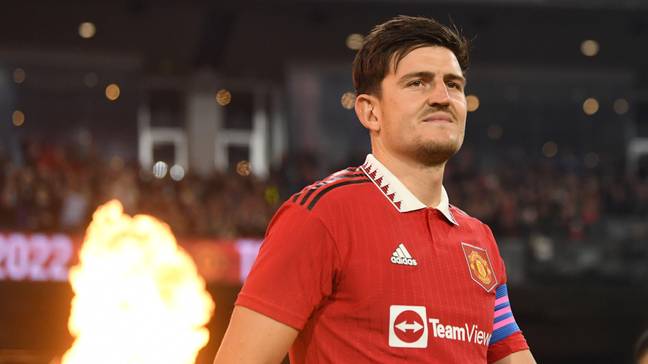 Harry Maguire leads Manchester United out against Melbourne Victory. (Alamy)