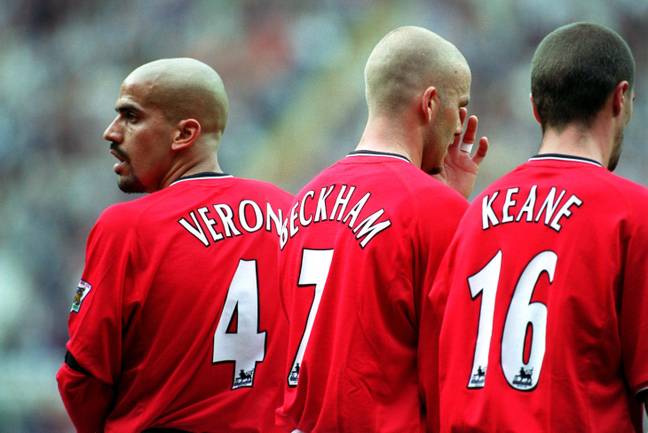 Beckham and Keane in Manchester United wall. 