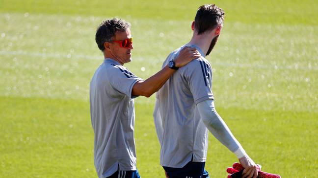 Luis Enrique and David de Gea in Spain training during Euro 2020.