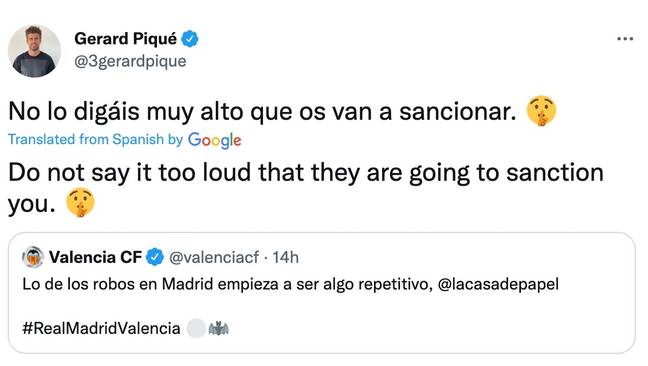 Pique posted a cheeky response to Valencia's tweet