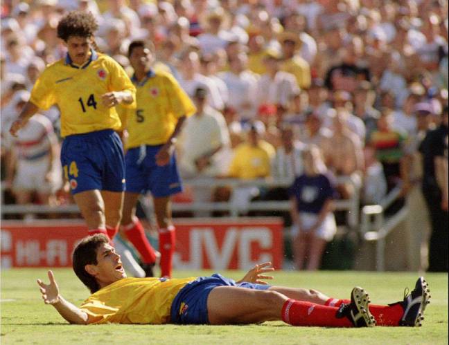 Andres Escobar during Colombia vs USA in the 1994 World Cup. Credit: Alamy