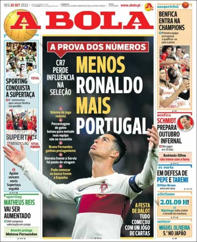 A Bola's headline called for 'less Ronaldo.' 