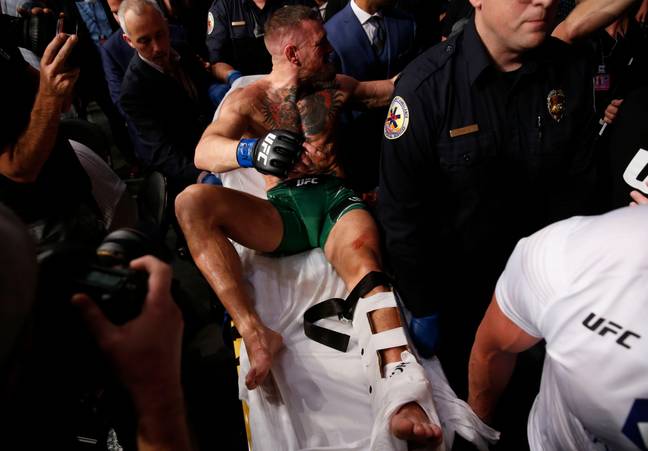 McGregor was stretchered out of his most recent fight. Image: Alamy