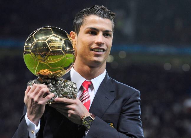Cristiano Ronaldo pictured with the Ballon d'Or first place trophy in 2008 (Credit: Alamy)