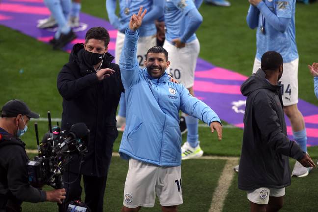 Aguero says goodbye to the fans. Image: PA Images 