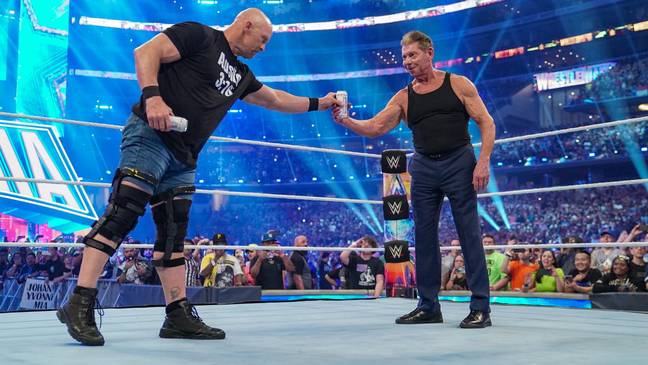 McMahon reunites with Stone Cold Steve Austin at last year's WrestleMania. Image: Alamy