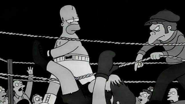 Homer Simpson and boxing trainer Moe Szyslak took the Springfield Hobo Boxing Association by storm. Credit: Disney/Disney+