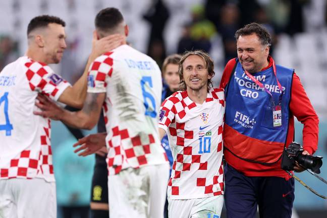 Modric and his fellow Croatians celebrate the win. Image: Alamy