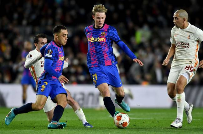 Dest and de Jong during Barcelona's Europa League clash with Galatasaray. (Image Credit: Alamy)