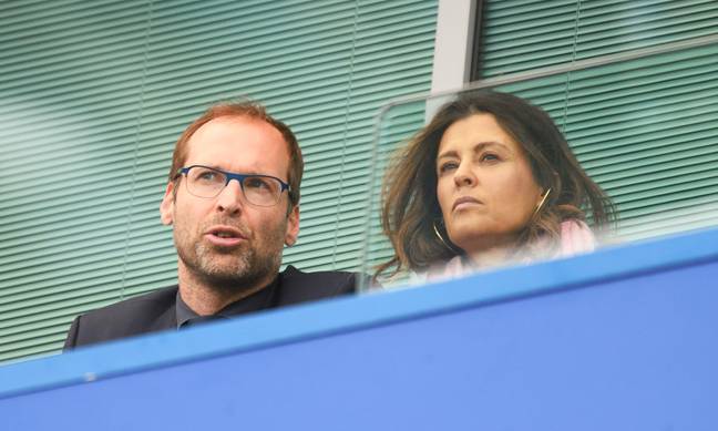 Performance Advisor Petr Cech and Chelsea FC Director Marina Granovskaia watch on during the Premier League match at Stamford Bridge. (Alamy)