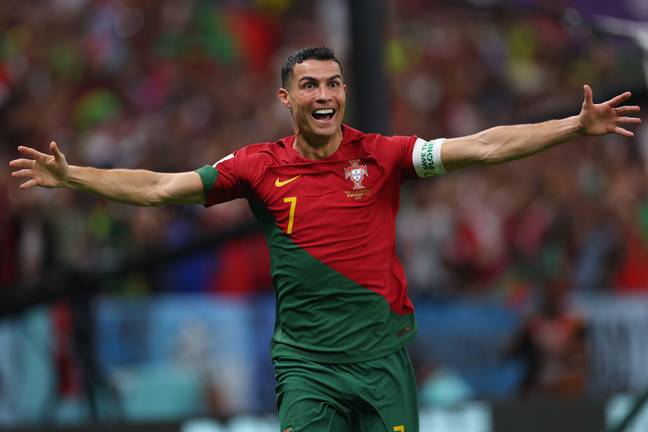 Cristiano Ronaldo celebrates scoring for Portugal at the World Cup. Image: Alamy 