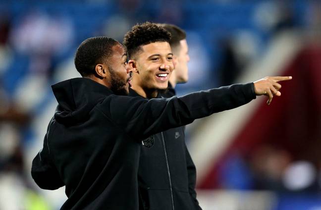 Sterling and Sancho on England duty, possibly talking about Ronaldo. Image: Alamy