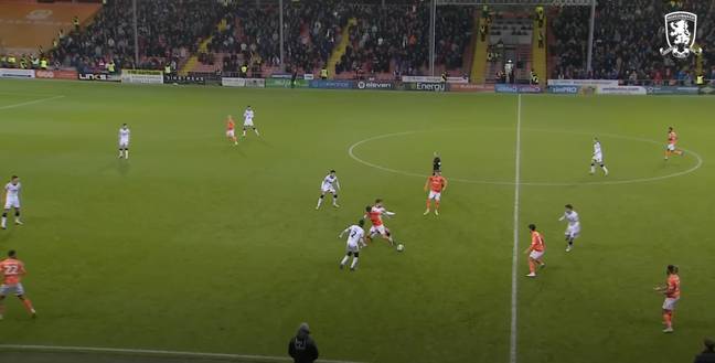 Middlesbrough's system against Blackpool.  They managed to overwhelm the Tangerines with a reserve man and score with that shot.  (Image credit: Middlesbrough/YouTube)