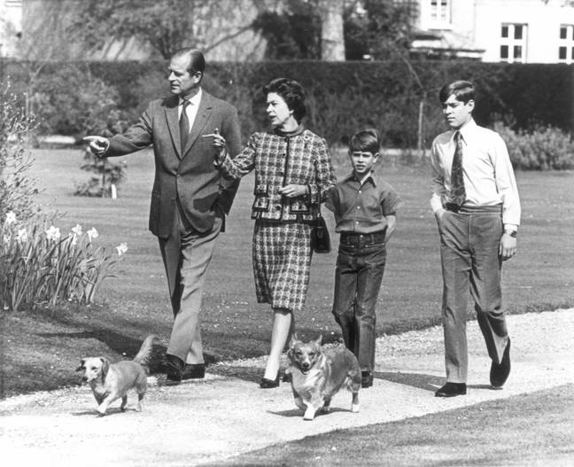 The Queen and Prince Philip tour the gardens of Windsor Castle with two of their children, Prince Andrew, far right, and Prince Edward in 1973. Credit: GRANGER - Historical Picture Archive / Alamy