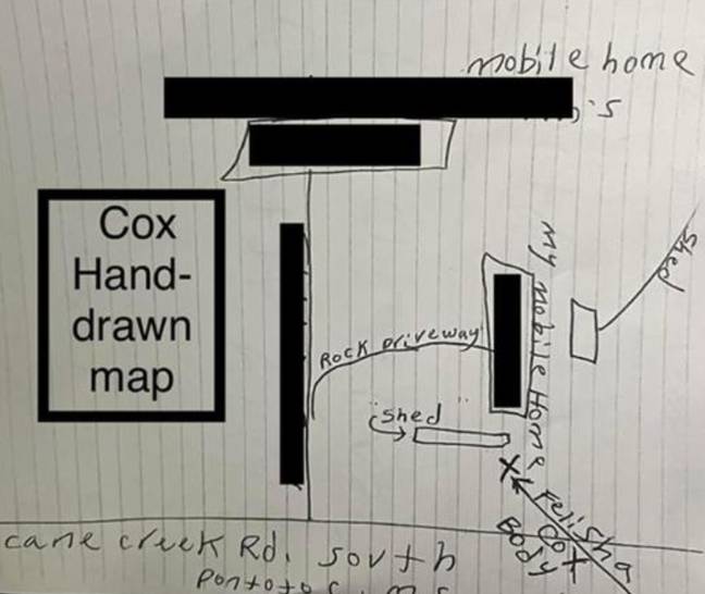 Cox's drew a map that led authorities to the remains. Credit: First Circuit District Attorney's Office