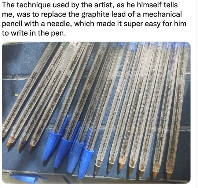 The student is said to have used a needle to write on the pens. Credit: @gnlhi/Twitter