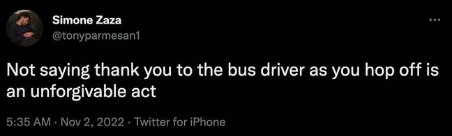 Bus drivers are reportedly the most thanked profession in the UK. Credit: @tonyparmesan1/ Twitter