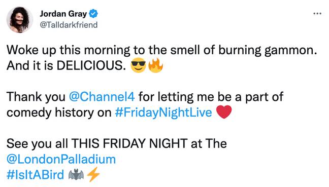 Gray took to Twitter following her performance. Credit: Twitter