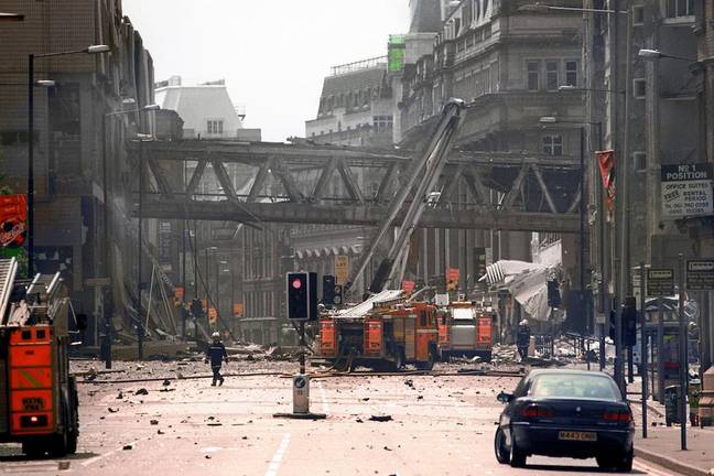 An IRA bomb blasted in Manchester city centre in 1996. Credit: PA Images/Alamy Stock Photo