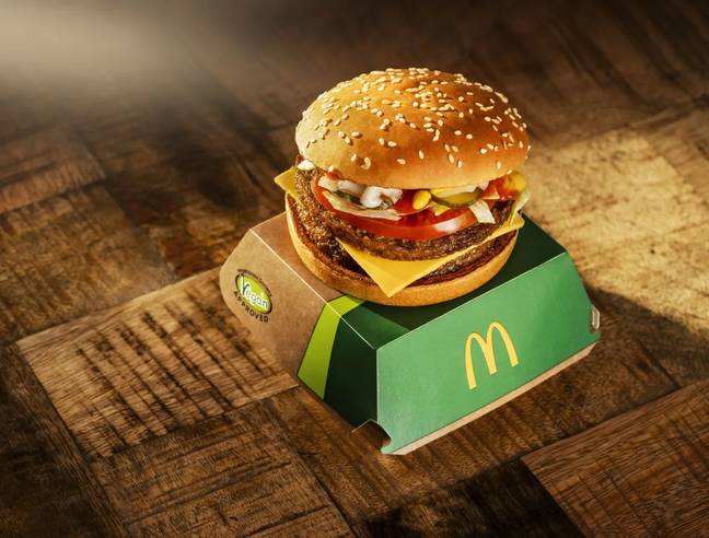 Maccies has had the bright idea of doubling up and launching the Double McPlant burger, which has not one but two Beyond Meat® patties. Credit: McDonald's