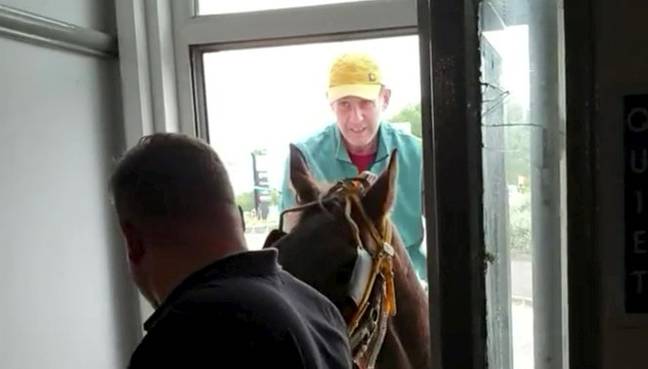 The bloke and his horse had turned up at the The Angel Inn in Burnley, Lancashire over the Jubilee weekend. Credit: SWNS