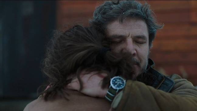 Joel comforts Ellie outside of the burning building. Credit: HBO/Sky