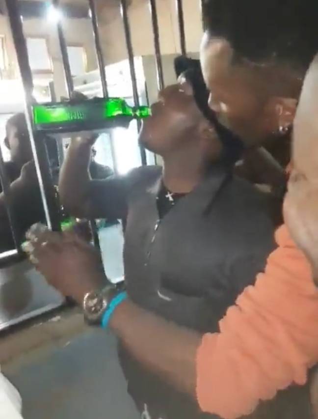 A video shared on social media shows the man downing the bottle of Jaegermeister. Credit: Twitter/@MokupiPogisho