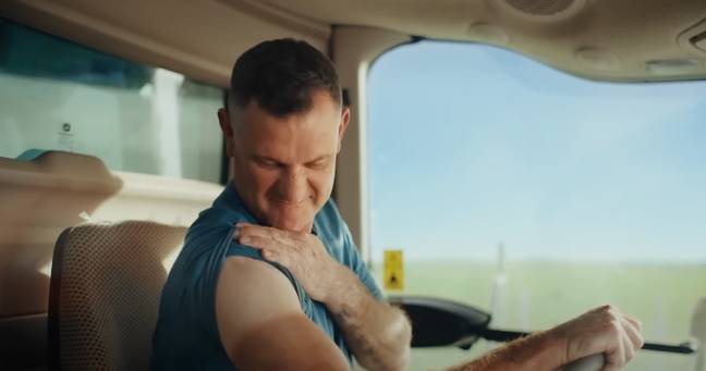 At one point during the trailer, two farmers enthusiastically compare their suntans while working in the blaring sun. Credit: Waitrose and Partners