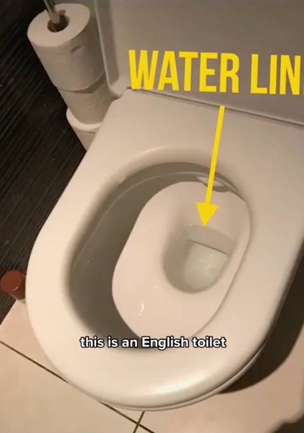 UK toilets have a much less offensive water level. Credit: TikTok/@bitter.cocoa