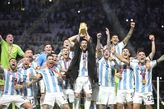Lionel Messi lifting the FIFA World Cup. Credit: Andre Paes/Alamy Stock Photo