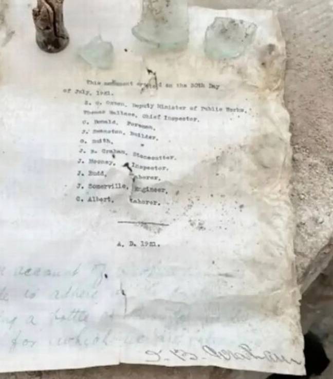 The letter had been hiding in the statue's base for over 100 years. Credit: Manitoba Provence 