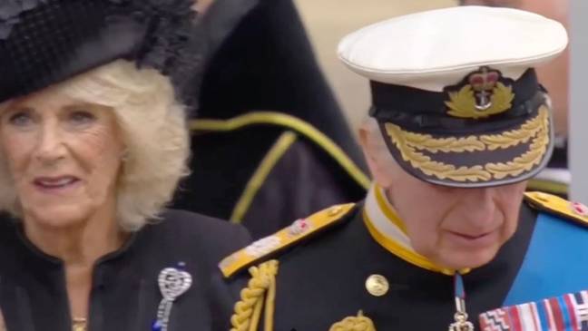 Charles and Camilla were filmed outside of the chapel. Credit: Sky News