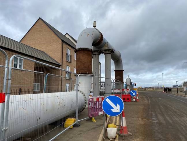 The giant pipe is 500 metres long and has a diameter of a metre. Credit:  ITV Anglia