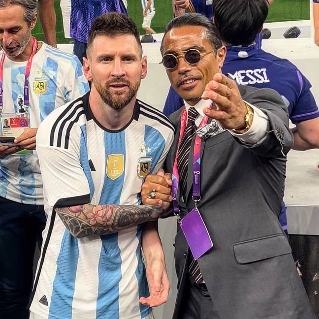 Salt Bae did eventually get to share a selfie with Lionel Messi. Credit: Instagram/@nusr_et