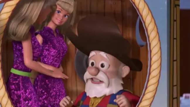 In the now deleted 'blooper' scene Stinky Pete is seen chatting up a pair of Barbie dolls. Credit: Disney+