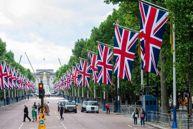 The Mall has been adorned with flags in celebration of the Jubilee. Credit: Alamy