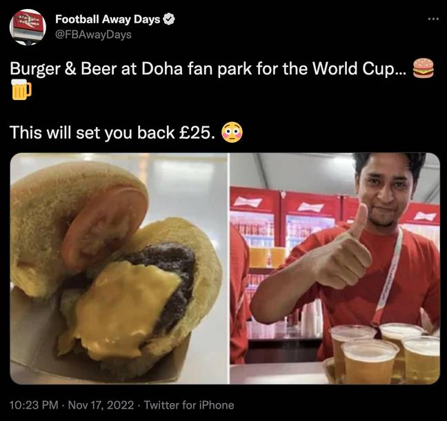 The burger patty unfortunately resembles a hockey puck. Credit: Twitter/@FBAwayDays