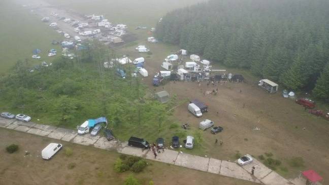 The rave site from above on Sunday. Credit: BBC