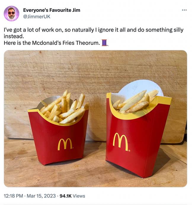 One man has set out to test the 'McDonald's Fries Theorum'. Credit: Twitter/@JimmerUK