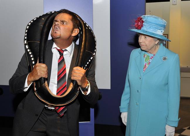 Queen Elizabeth II and the king of gurning. Credit: PA Images / Alamy Stock Photo