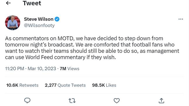 The BBC commentators have issued a joint statement. Credit: @Wilsonfooty/Twitter