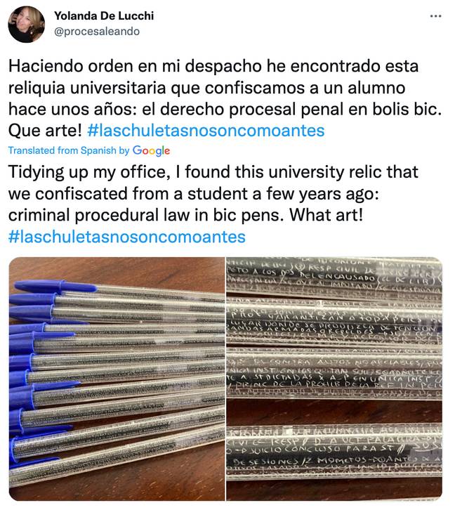The student had their impressive pens confiscated from them. Credit: @procesaleando/Twitter