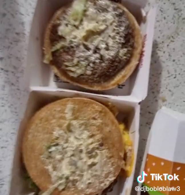 Before inspecting the three-month-old burger, the TikToker first laid into his recent purchase.  Credit: @djbobloblaw3/ TikTok